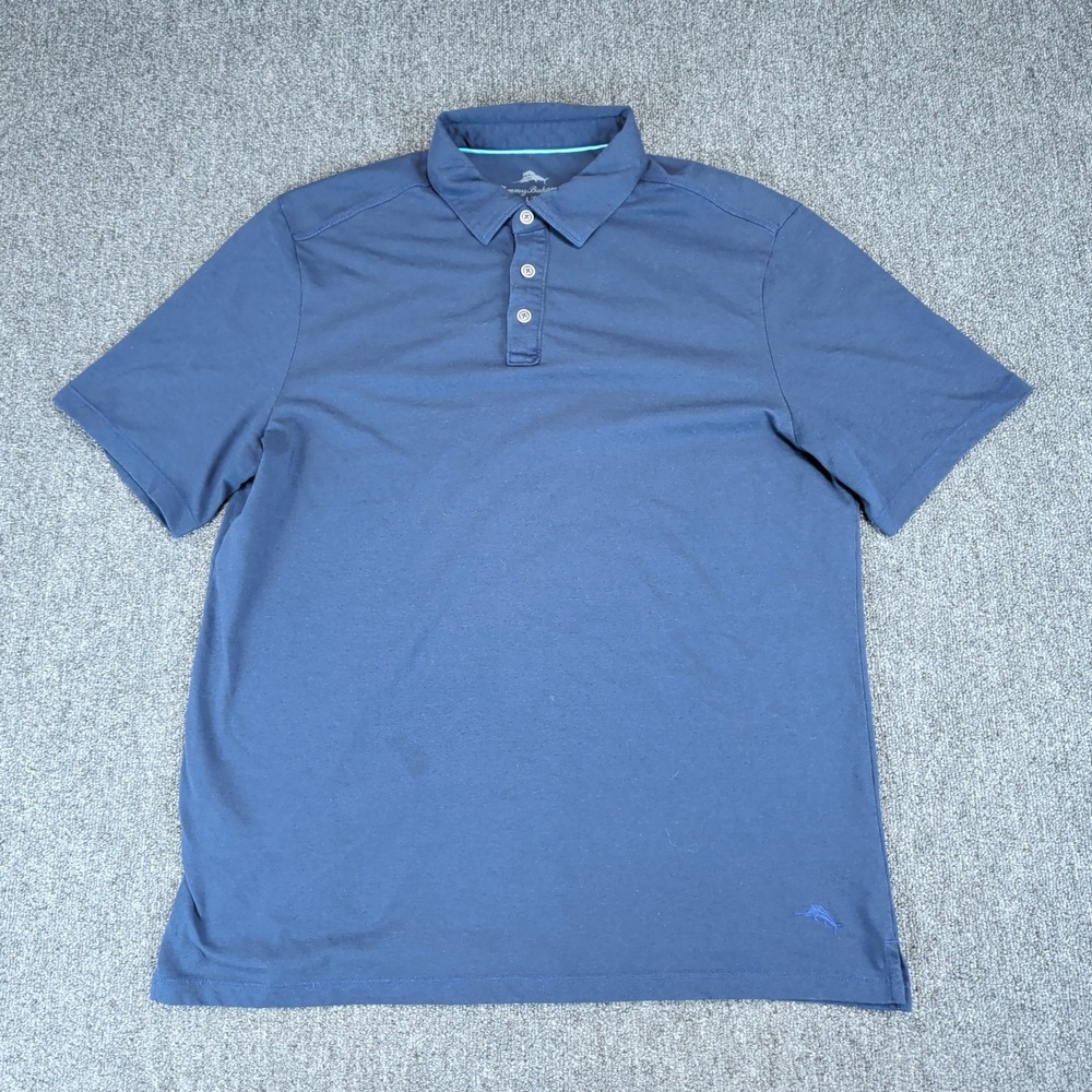Tommy Bahama Coastal Resort Polo Shirt Mens Large Navy Blue Cotton Blend Logo